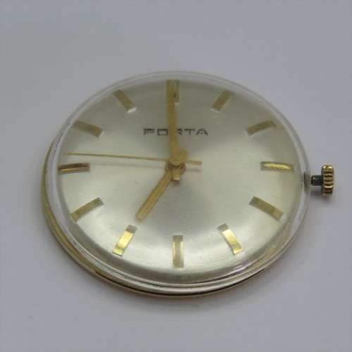Vintage Porta mechanical watch movement with glass and case ring
