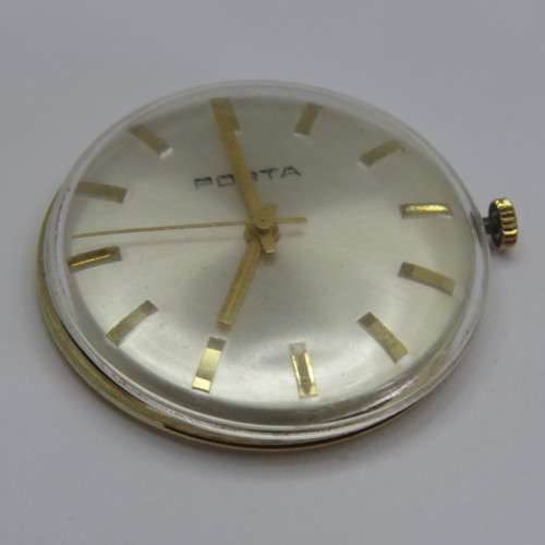 Vintage Porta mechanical watch movement with glass and case ring