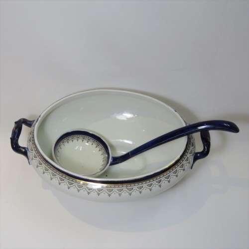 Antique Royal Doulton Belmont Cobalt Blue serving dish with lid