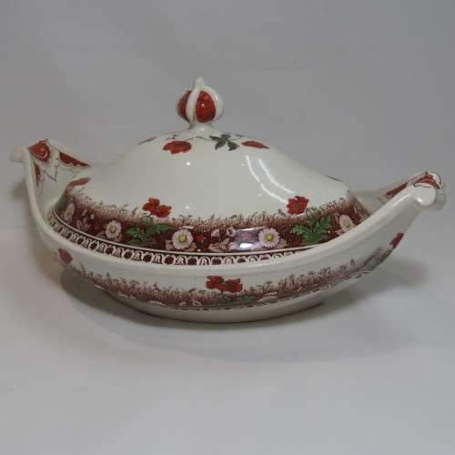 Antique Spode Meadow dish with lid - Small chip inside rim - Beautiful antique piece - 19 x 31 cm