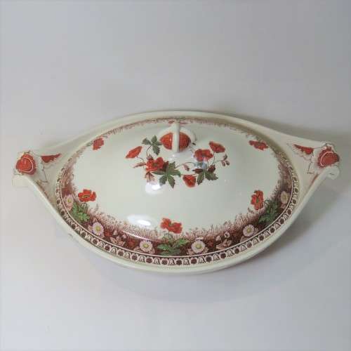Antique Spode Meadow dish with lid - Small chip inside rim - Beautiful antique piece - 19 x 31 cm