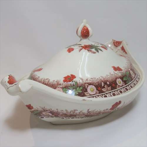 Antique Spode Meadow dish with lid - Small chip inside rim - Beautiful antique piece - 19 x 31 cm