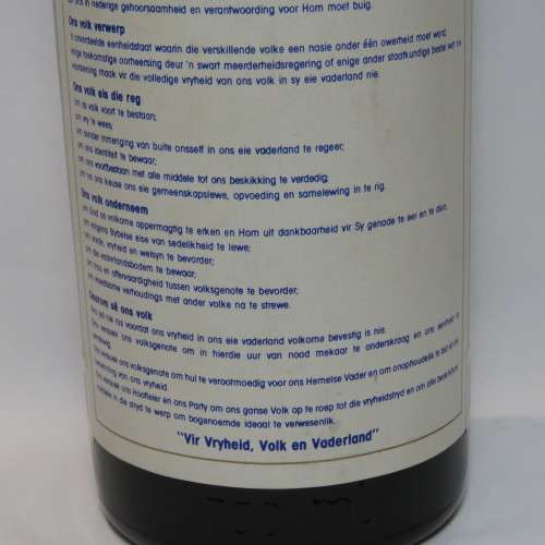 1990 Vir Vryheid Volk en Vaderland wine bottle