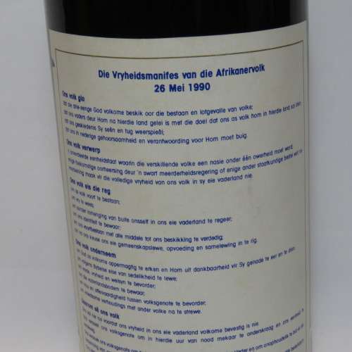 1990 Vir Vryheid Volk en Vaderland wine bottle