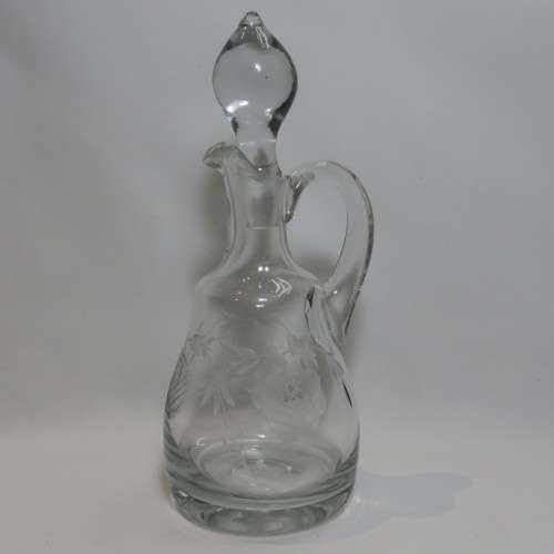 Vintage Czechoslovakian cut glass vinegar/olive oil jug with lid