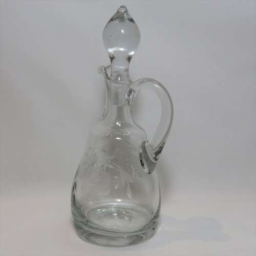 Vintage Czechoslovakian cut glass vinegar/olive oil jug with lid