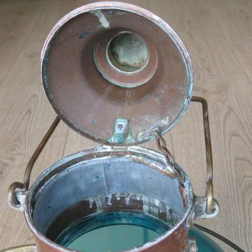 Antique Copper Ships navigation lantern with original glass - Converted to electric - 52 cm High