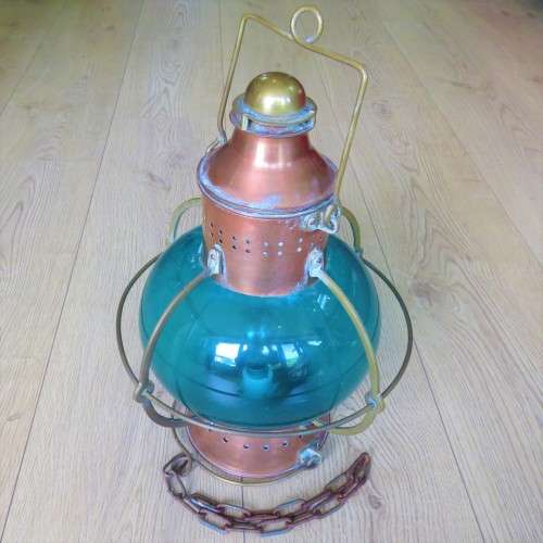Antique Copper Ships navigation lantern with original glass - Converted to electric - 52 cm High