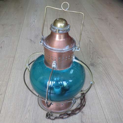 Antique Copper Ships navigation lantern with original glass - Converted to electric - 52 cm High