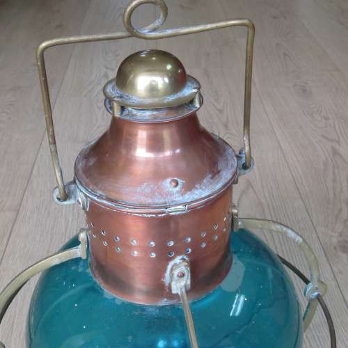 Antique Copper Ships navigation lantern with original glass - Converted to electric - 52 cm High