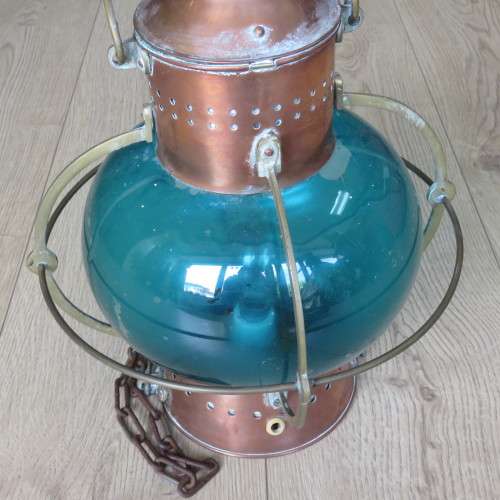 Antique Copper Ships navigation lantern with original glass - Converted to electric - 52 cm High