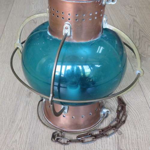 Antique Copper Ships navigation lantern with original glass - Converted to electric - 52 cm High