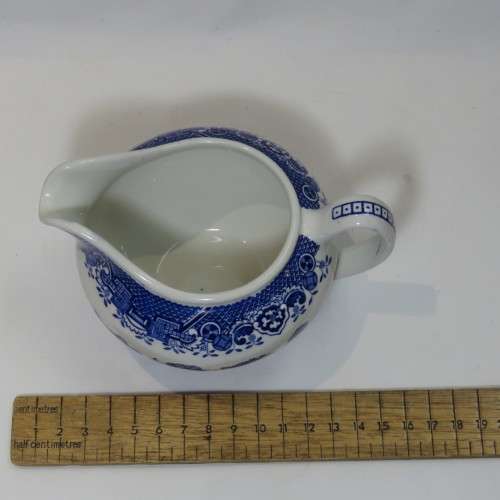 Vintage Woods Ware Willow Pattern tea set - 6 Trios, teapot and milk jug