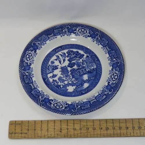 Vintage Woods Ware Willow Pattern tea set - 6 Trios, teapot and milk jug