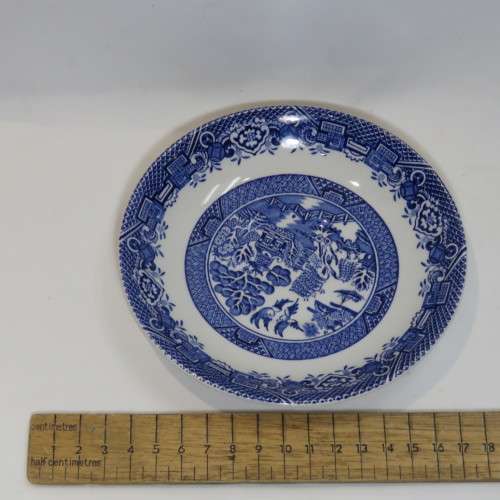 Vintage Woods Ware Willow Pattern tea set - 6 Trios, teapot and milk jug