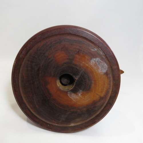 Royal Navy Reserves brass bell in ship's wheel on heavy wood stand (Walnut?)