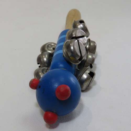 Vintage wooden kitten musical rattle with bells