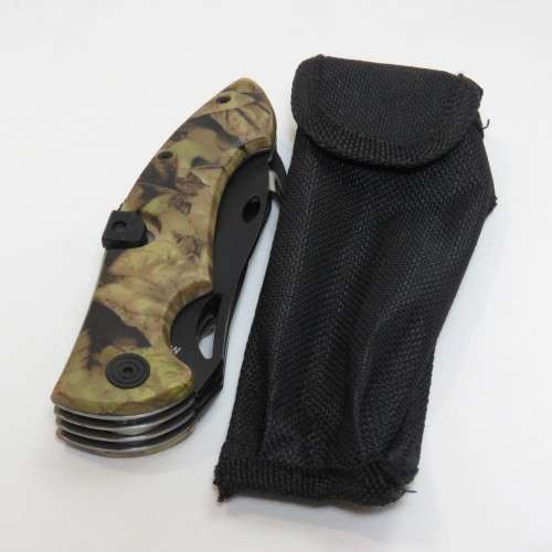 DOW Skinner pocket knife with normal blade and saw blade in pouch