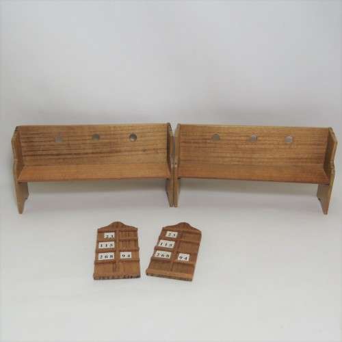 Doll`s House furniture pair of church benches plus 2 Hymn boards