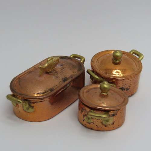Doll`s House furniture miniature copper pots and pans