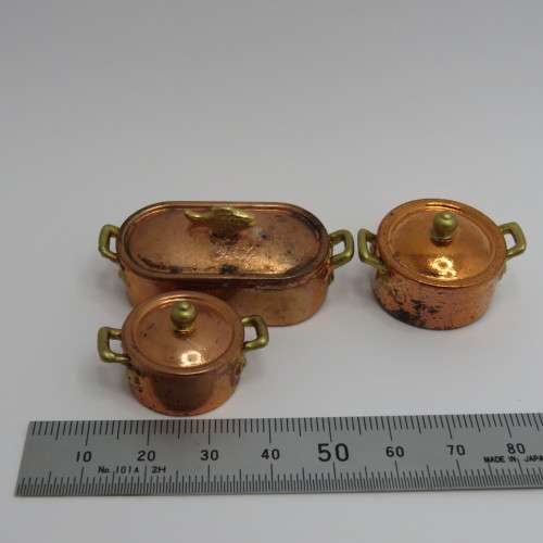 Doll`s House furniture miniature copper pots and pans