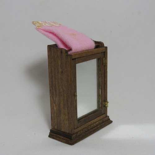 Vintage doll`s house furniture - Bathroom mirror cabinet with towel