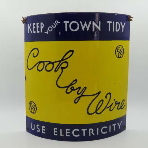 Vintage 'Cook by Wire' enamel sign