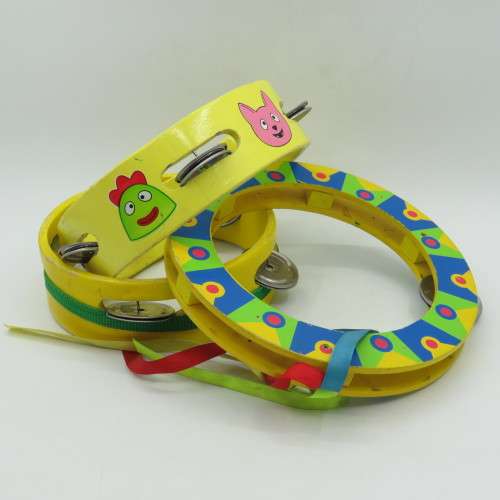Lot of 3 vintage wooden toy tambourines - some rattles missing
