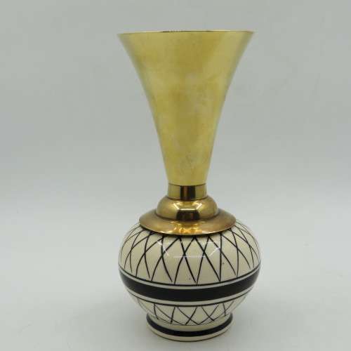 Vintage porcelain & brass flower vase - 14cm