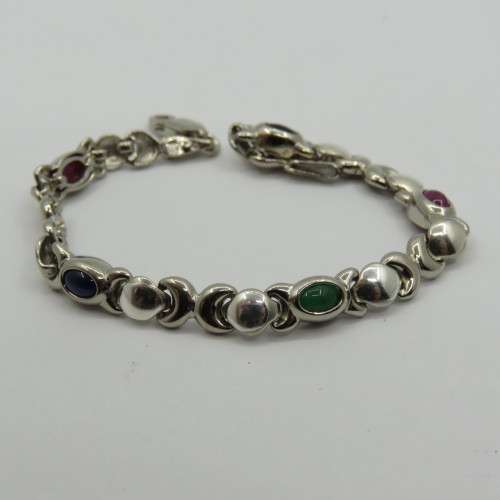 Lot of 5 silver look alike bracelets with colored stones - never used