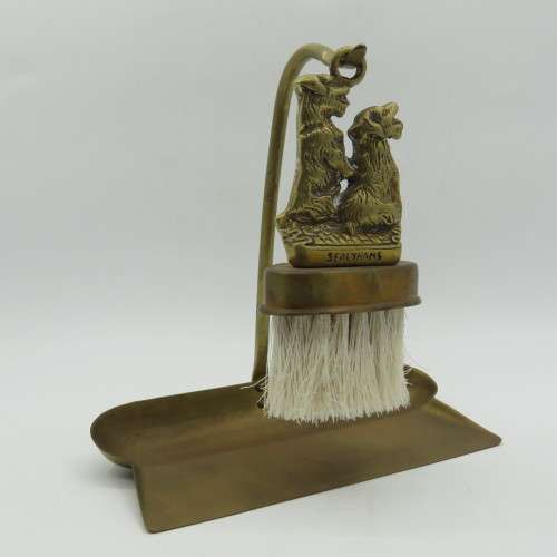 Vintage brass Sealyhams crumb brush and scoop