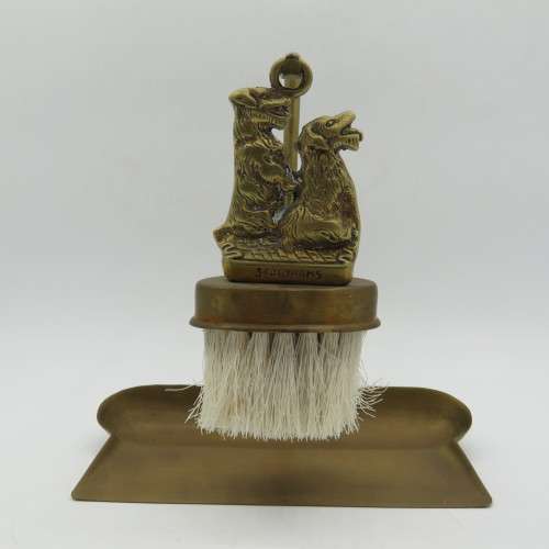 Vintage brass Sealyhams crumb brush and scoop