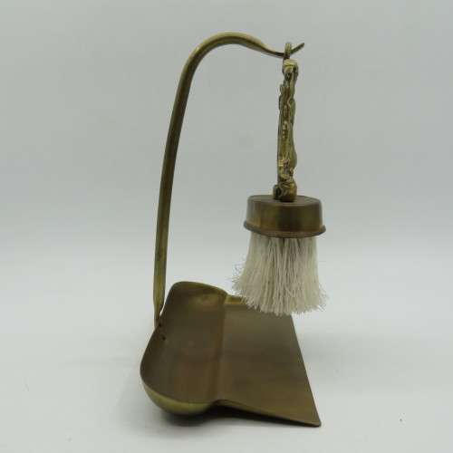 Vintage brass Sealyhams crumb brush and scoop