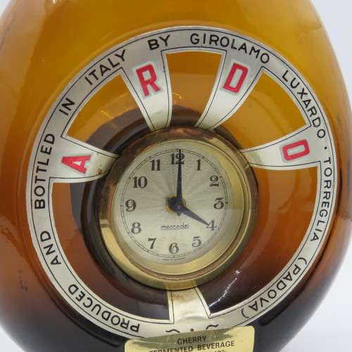Vintage Girolamo Luxardo cherry liquor bottle with built in clock - wind up