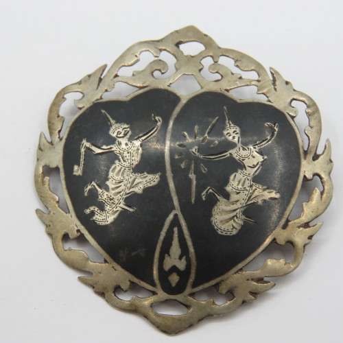 Vintage SIAM silver brooch and earring set