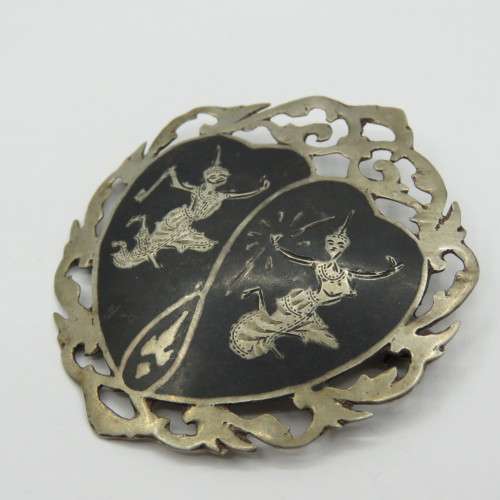 Vintage SIAM silver brooch and earring set