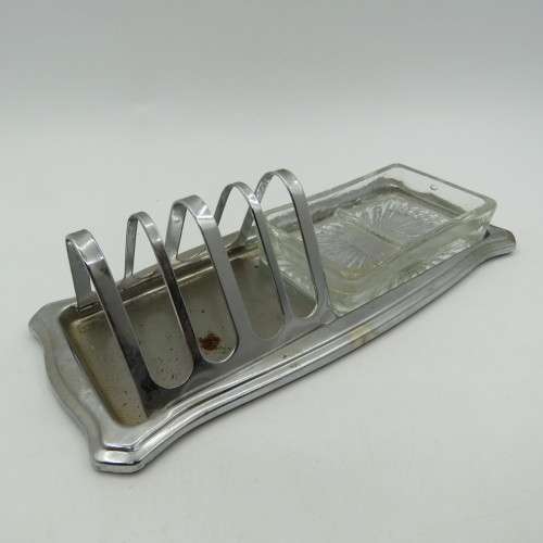 Vintage toast rack with glass butter dish