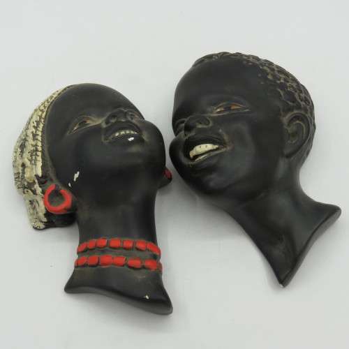 Pair of vintage wall hanging ethnic busts