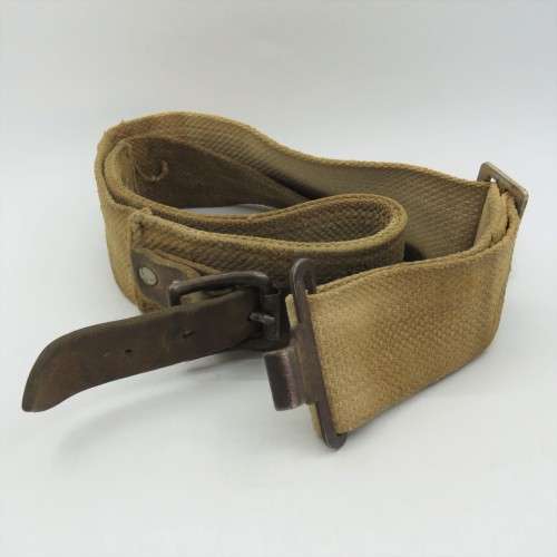 Unusual military webbing belt with leather strap - Length 98 cm