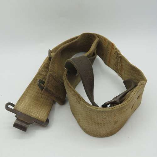 Unusual military webbing belt with leather strap - Length 98 cm