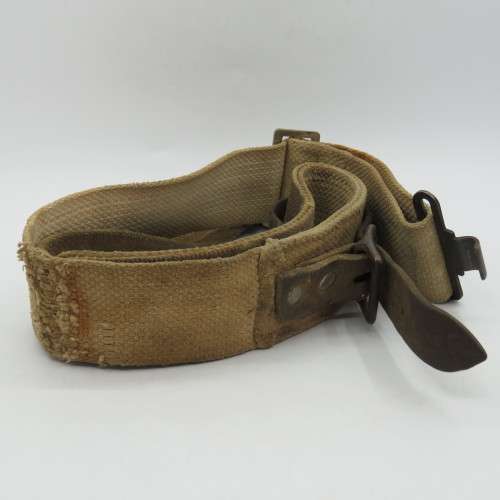 Unusual military webbing belt with leather strap - Length 98 cm