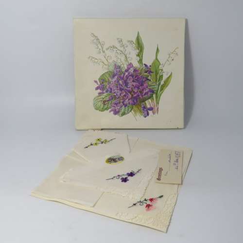 Ladies embroidered handkerchiefs made in Switzerland in 1957 - in original box