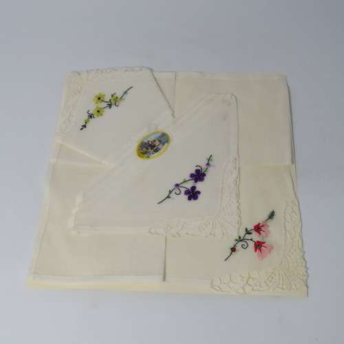 Ladies embroidered handkerchiefs made in Switzerland in 1957 - in original box