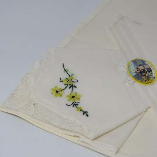 Ladies embroidered handkerchiefs made in Switzerland in 1957 - in original box