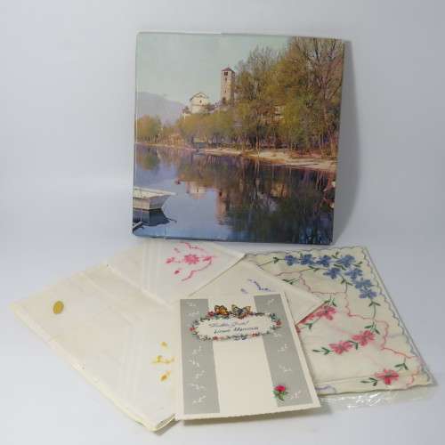 Ladies embroidered handkerchiefs made in Switzerland in 1957 - in original box