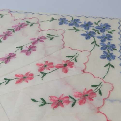 Ladies embroidered handkerchiefs made in Switzerland in 1957 - in original box