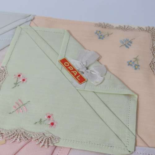 Ladies `Opal` embroidered handkerchiefs from 1964 in original box
