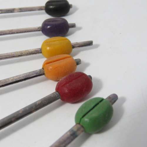 Set of 6 colorful coffee bean spoons - silver plated