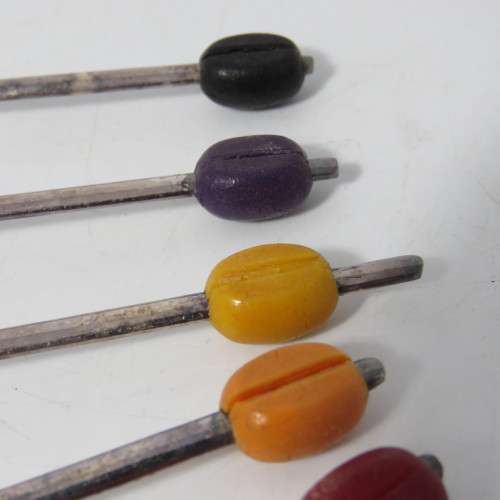 Set of 6 colorful coffee bean spoons - silver plated