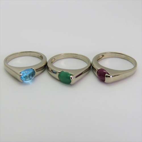 Costume lot of 3 silver look-alike rings with different color stones - Size l